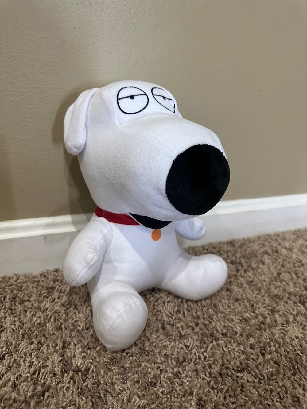 NEW White Plush Dog Toy with Black Nose and Red Collar
